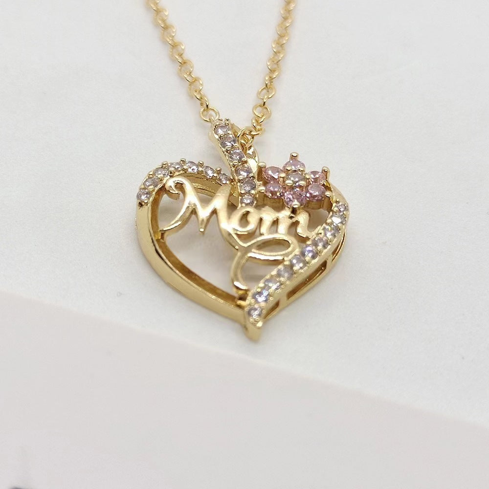 Love Heart Flowers Mother's Day Rhinestone Necklaces