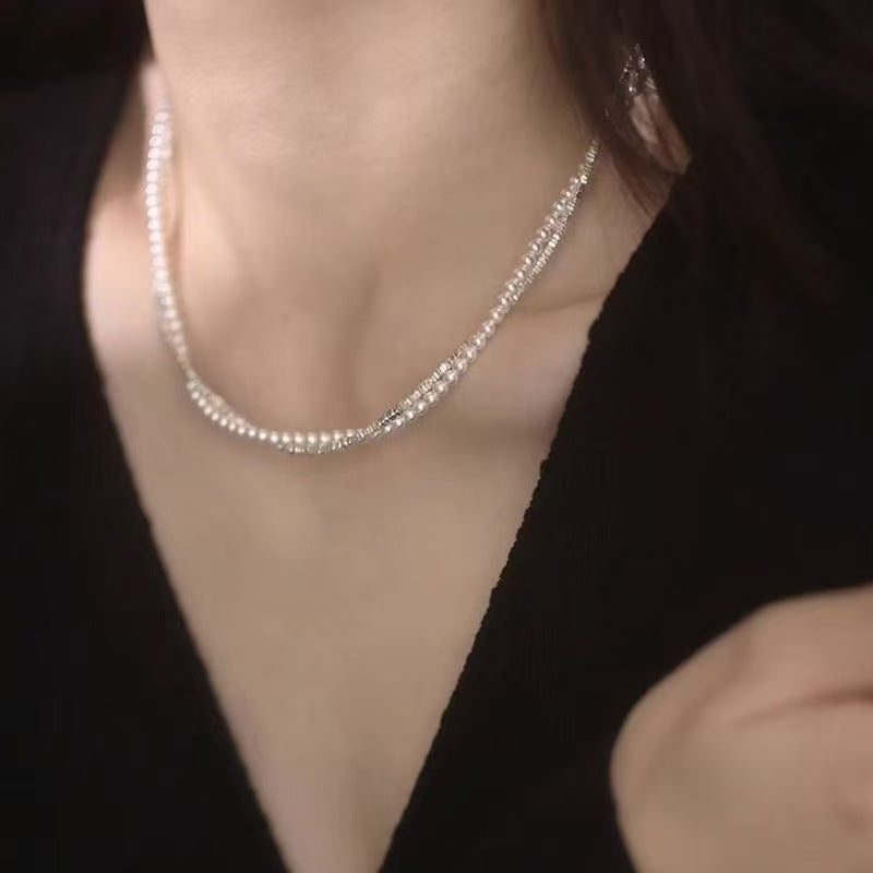 Women's Pieces Of Sier Pearl Winding Double Layered Clavicle Chain Light Necklace