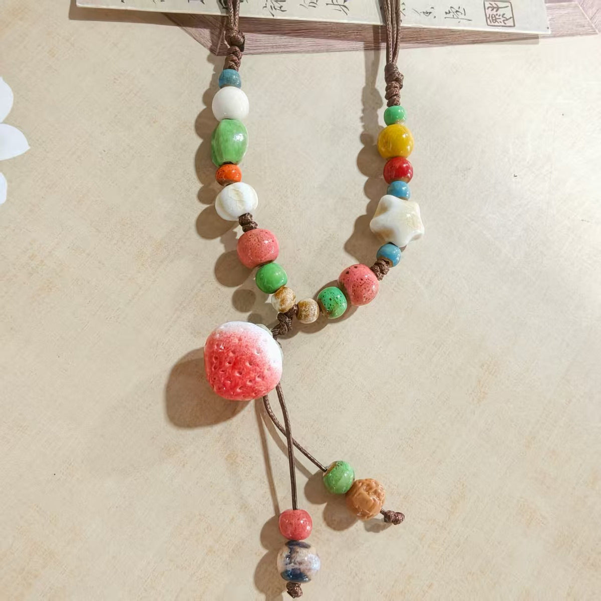 Women's Retro Ethnic Style Ceramic Butterfly Bell Fashionable Necklace