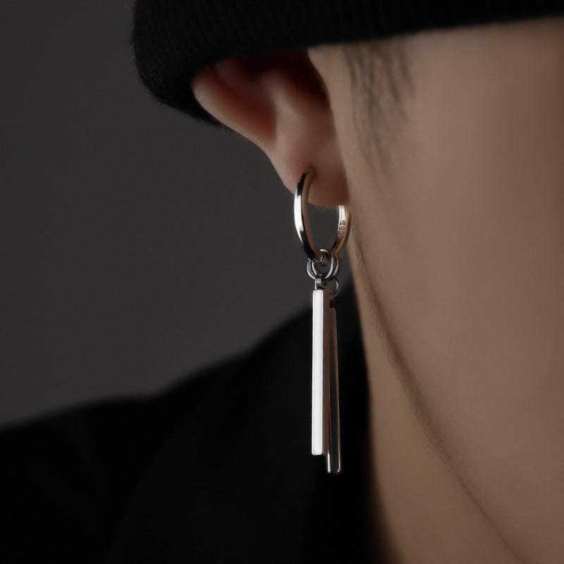Men's Fashionable High-grade Single Trendy Unique Pu Handsome Sier Stud Earrings