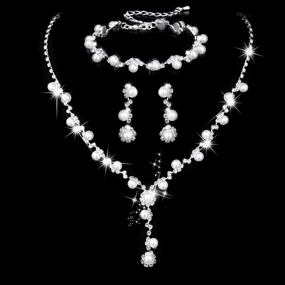 Bridal Popular Sunflower Rhinestone Pearl Three-piece Necklaces