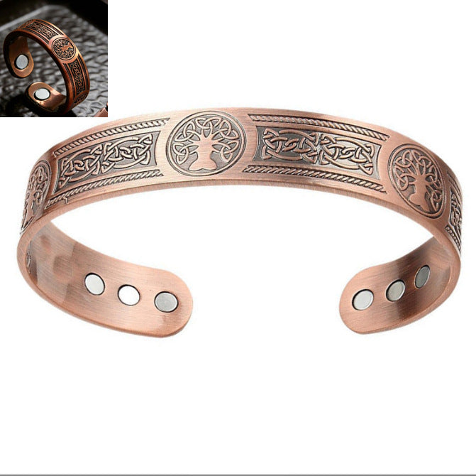 Combination Magnetic Plated Red Copper Vintage Flower Bracelet