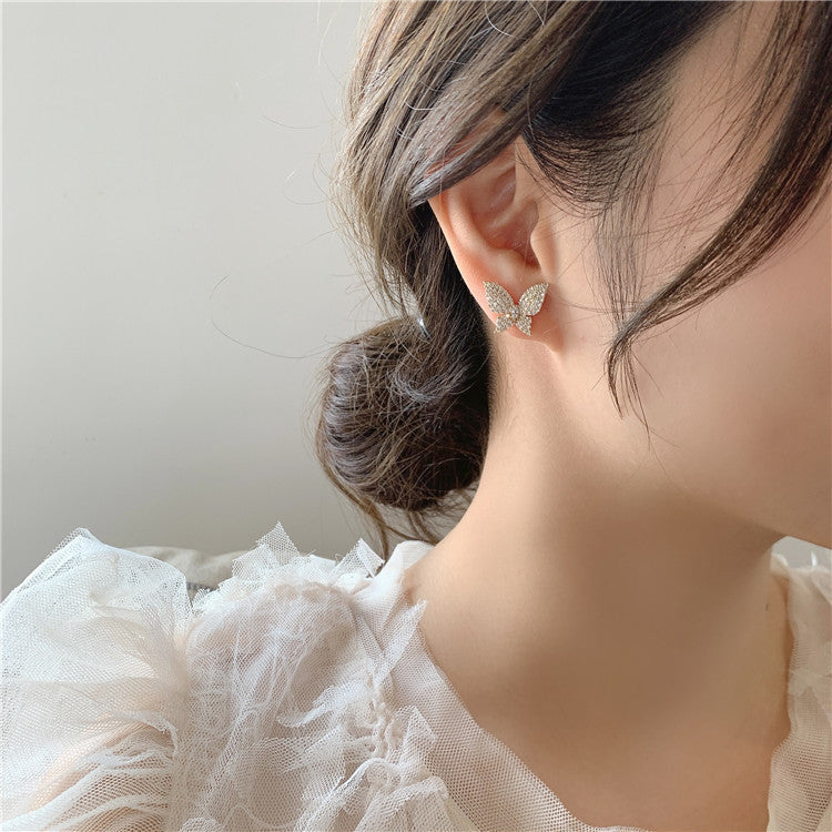 Light Luxury Rhinestone Butterfly Tassel Female Earrings