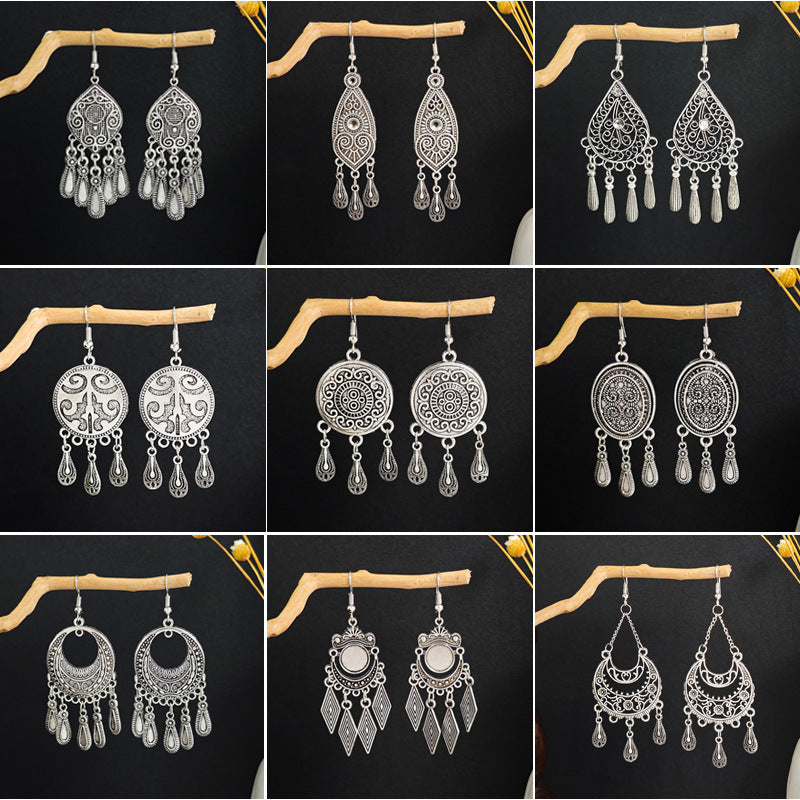 Bohemian Ethnic Style Geometric Water Drop Retro Tourist Attractions Long Earrings