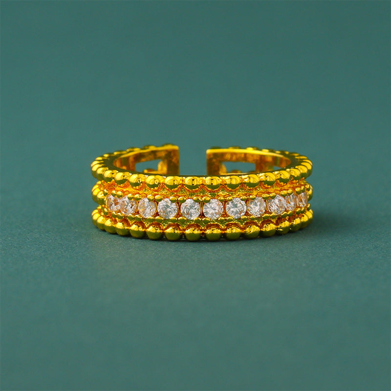 Women's Ancient Law Alluvial Gold Golden Balls Row Diamond Shop Live Ring