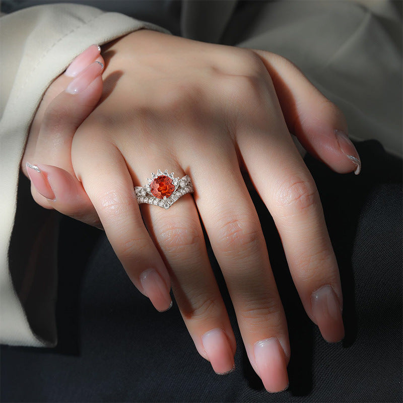 Carbon Diamond Fireworks Cut Garland Female Inlaid Ring