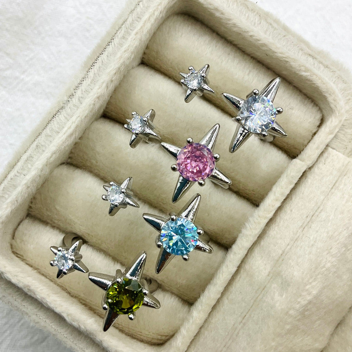 Stars Female Open High Sense Asterism Shining Zircon Dopamine Colored Ring