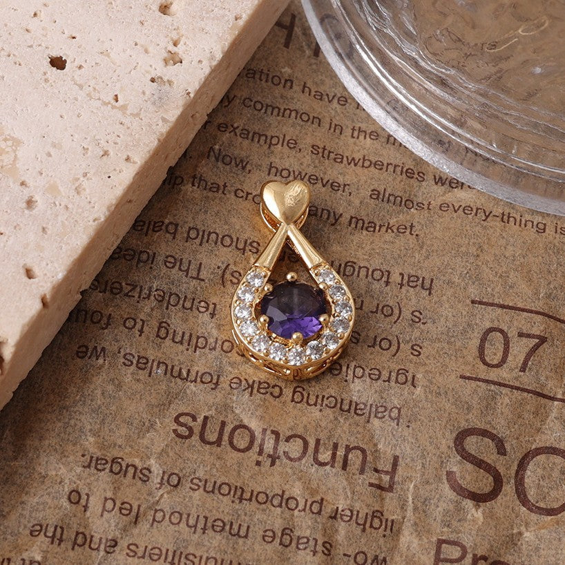Golden Drop-shaped Amethyst Jeweled Elegant Graceful Pendant
