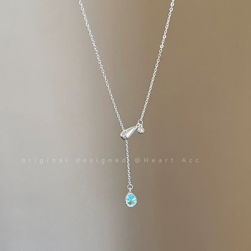Women's Blue Water Drop Zircon High Sense Light Luxury Necklace