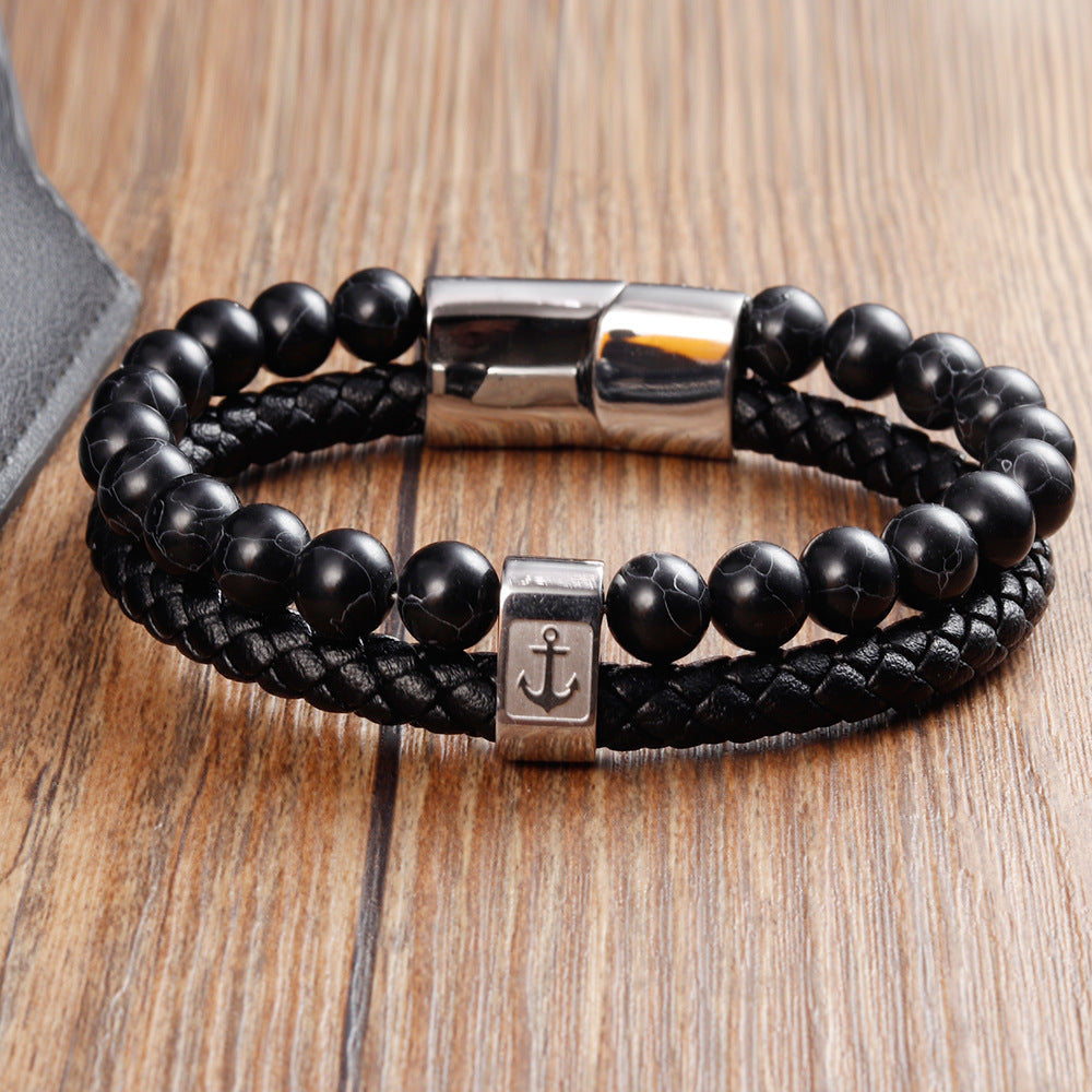 Men's Natural Stone Stainless Steel Authentic Weave Bracelets