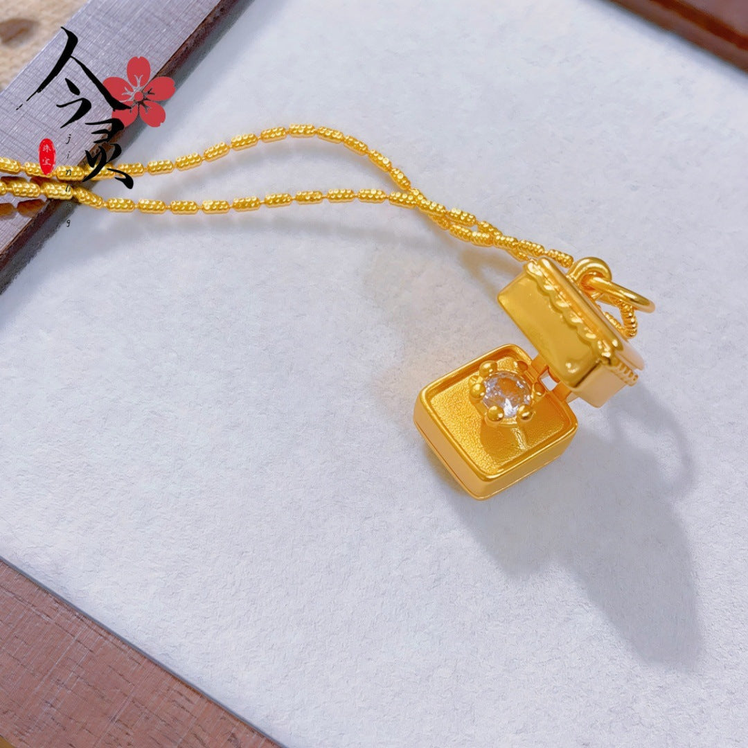 Gold Shop Cute Surprise Can Open Diamond Gift Box Pendant