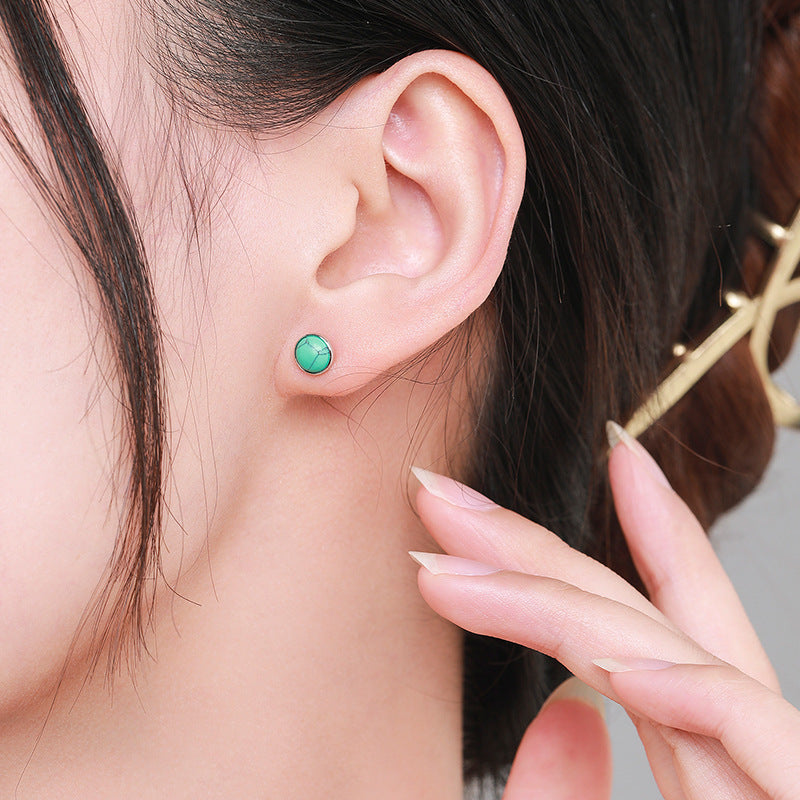 Geometric Turquoise Stud Earrings in Sterling Silver