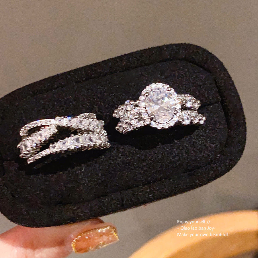 Zircon Oval Cross Open Light Luxury High-grade Temperament Index Finger Ring