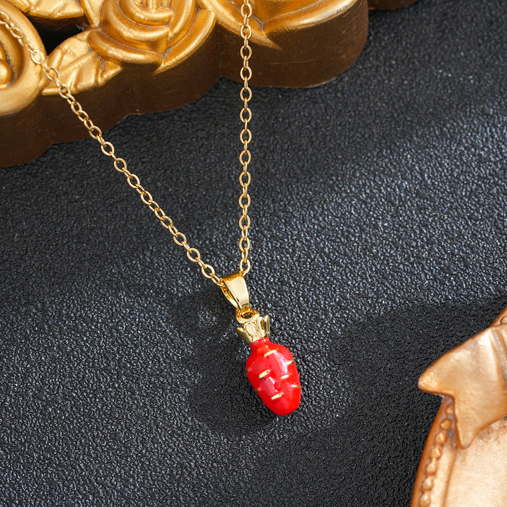 Women's Pastoral Style Strawberry Cute Simple Titanium Necklace