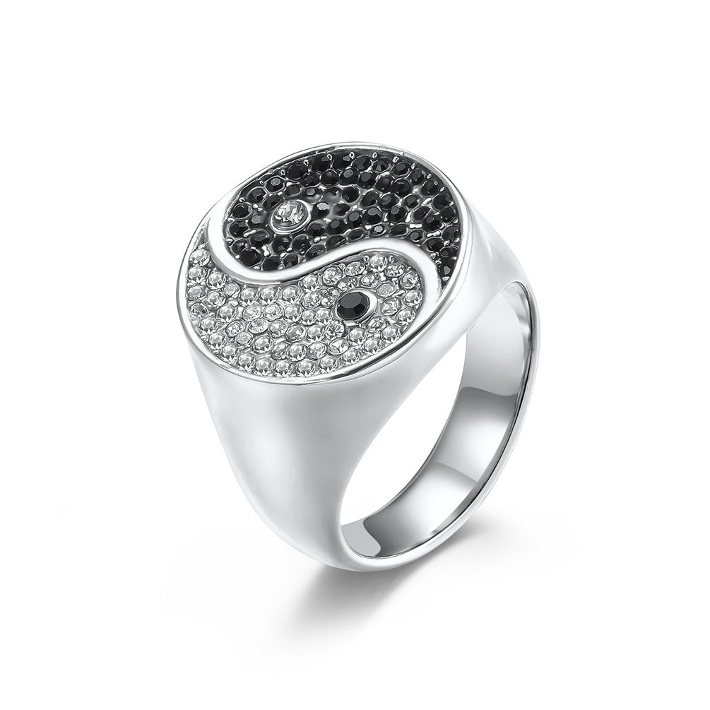 Men's Diagram Black White Diamond Stainless Steel Titanium Ring