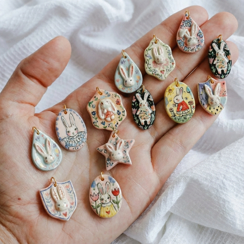 Cartoon Rabbit Long Star Printing Series Gold Color Pendants