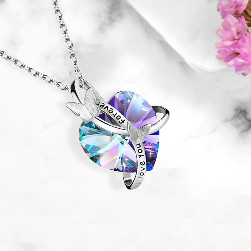 Temperament Lettering Butterfly Heart-shaped Crystal Valentine's Necklaces