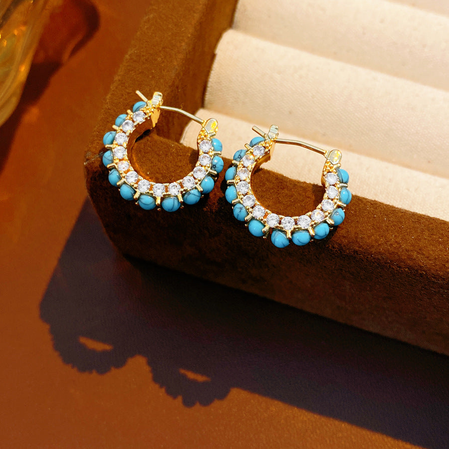 Electroplated Zircon Resin Round Ear Clip Temperament Earrings