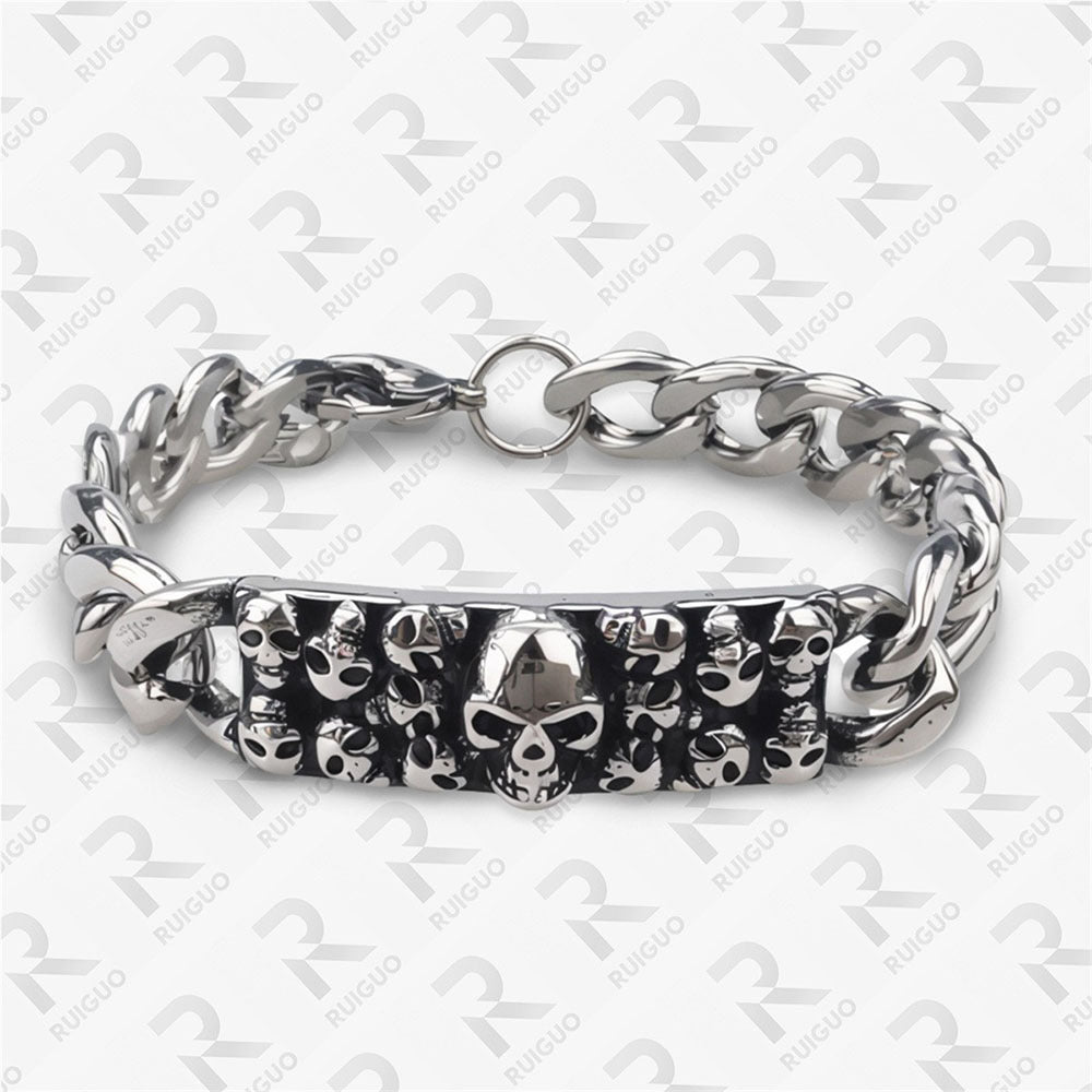 Men's Manly Cross Stainless Steel Skull Halloween Bracelet