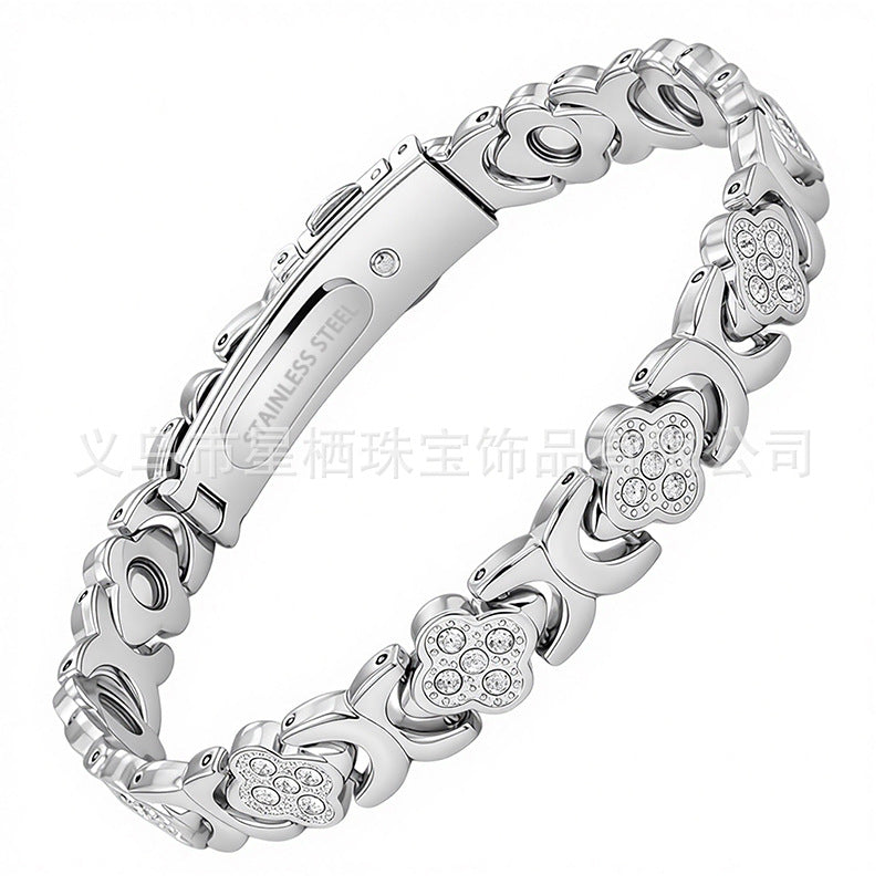 Fashion Four-leaf Clover Red Copper Watchband Buckle Rose Gold Bracelet
