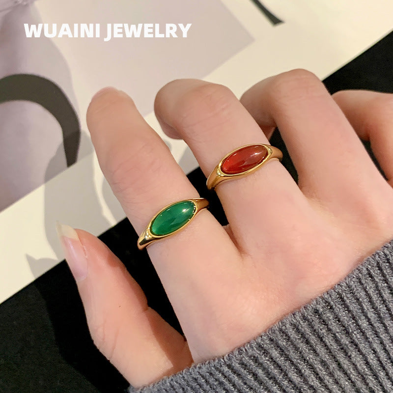 Women's Agate For Niche Design Light Luxury High-grade Titanium Steel Rings