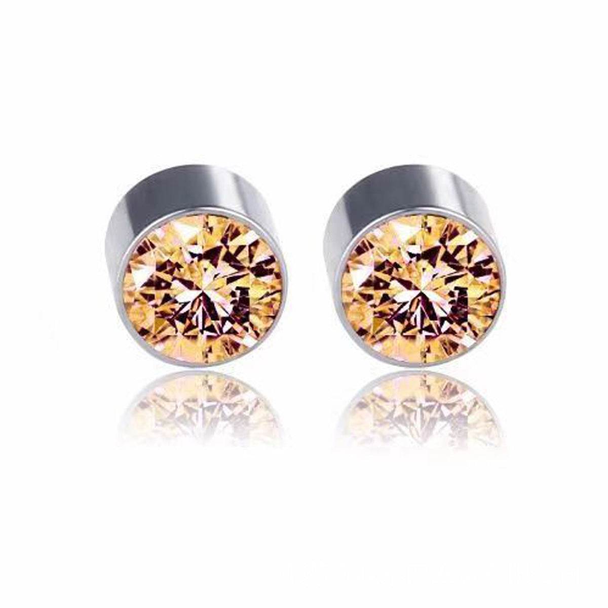 Magnetic Round Stud Earrings for Men Women, Multicolor Non-Piercing Clip On CZ Studs, 6mm Stainless Steel