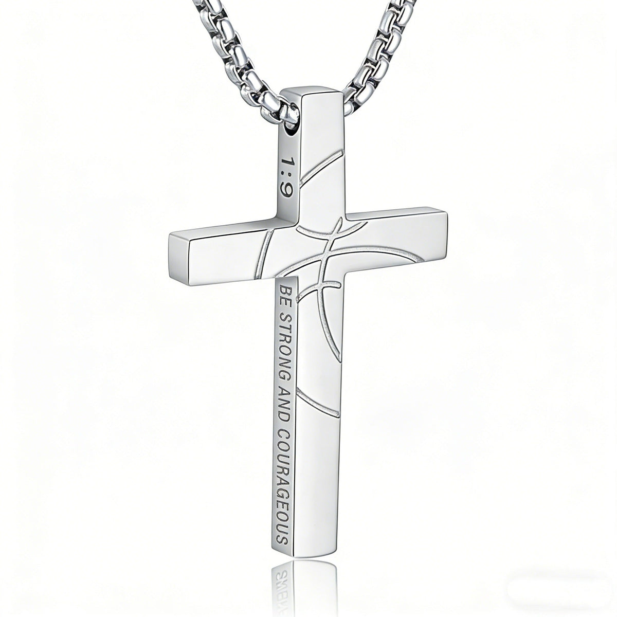 Men's Basketball Cross Double-sided Lettering Inspirational Scripture Personalized Necklace