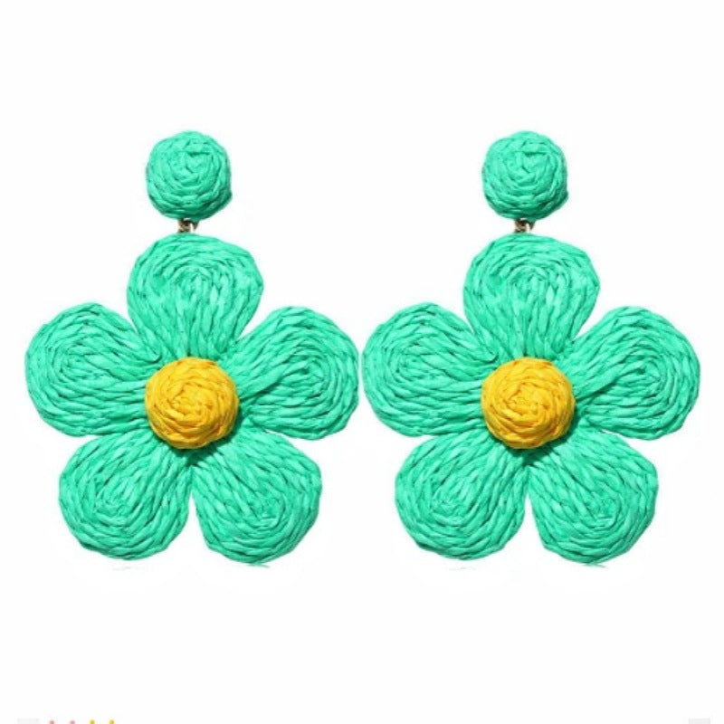 Women's High-grade Sweet Flowers Raffia Fashion Hand-knitted Earrings