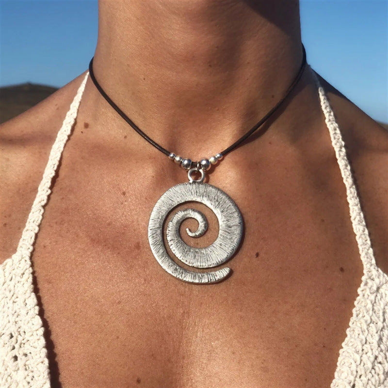 Women's Spiral Symbol Bohemian Retro Style Simple Ethnic Alloy Leather Necklaces