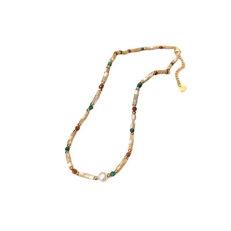 Titanium Steel Natural Stone Shell Freshwater Pearl Female Temperament Light Necklaces
