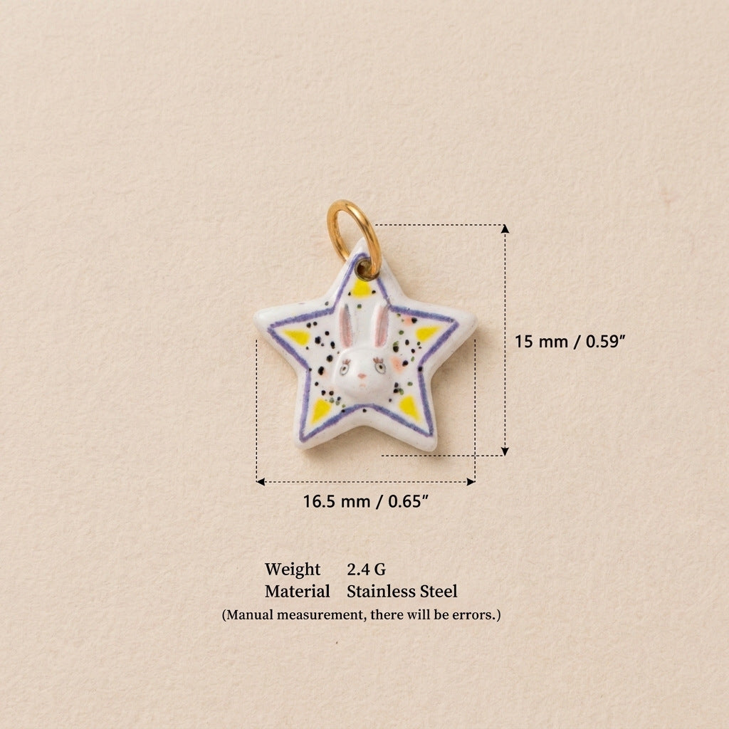 Cartoon Rabbit Long Star Printing Series Gold Color Pendants