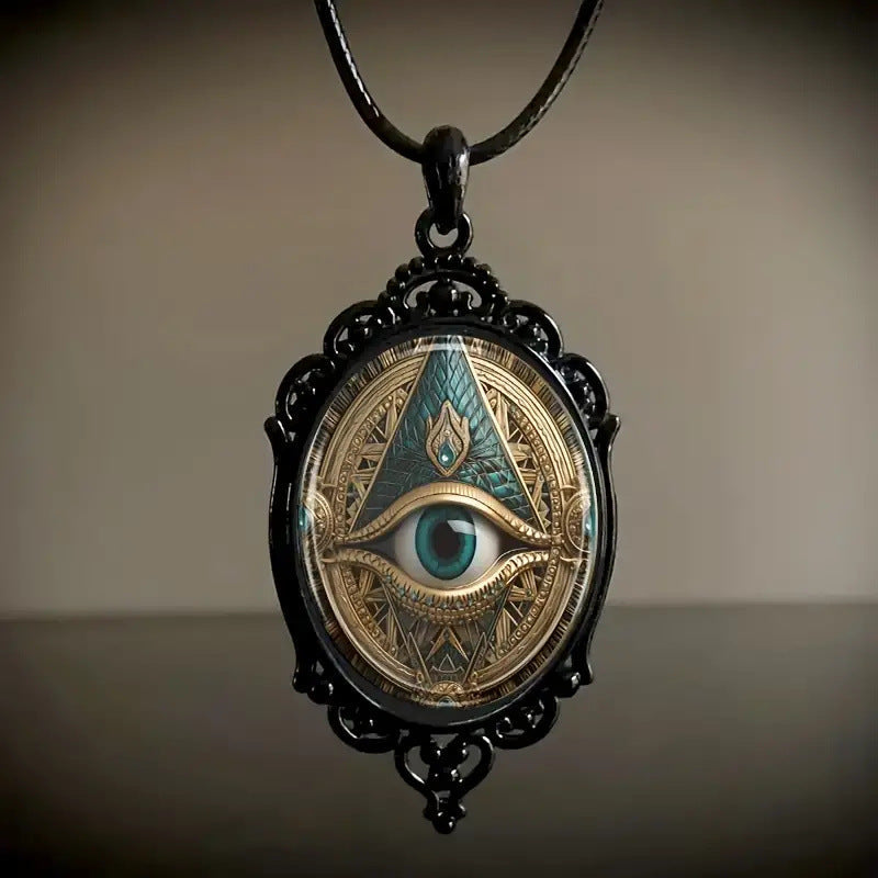 Piece Fashion Elegant Eye Pattern Black Frame Glass Romantic Necklace