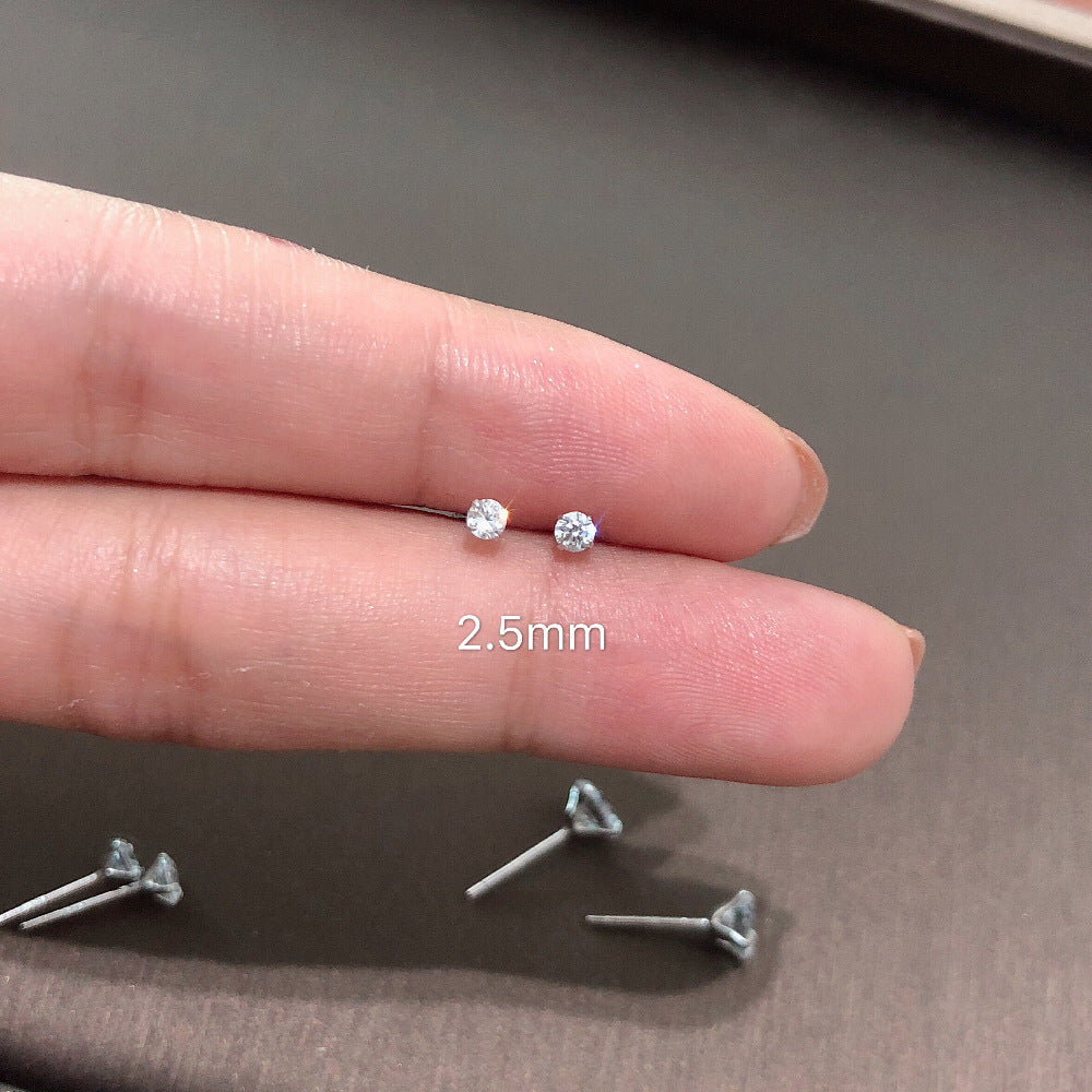 Women's & Men's Sterling Sier Super Flash Diamond Small Ear Stud Earrings