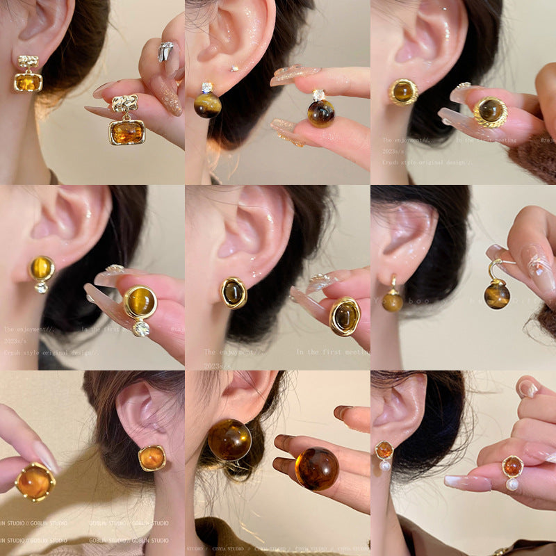 Women's Sier Needle Light Luxury French Retro Geometric Pearl Heart Earrings