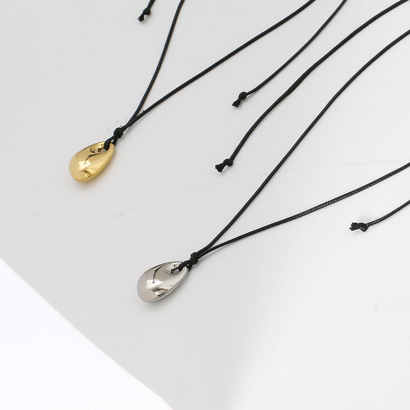 Fashionable Golden Beans Black Leather Rope Necklaces