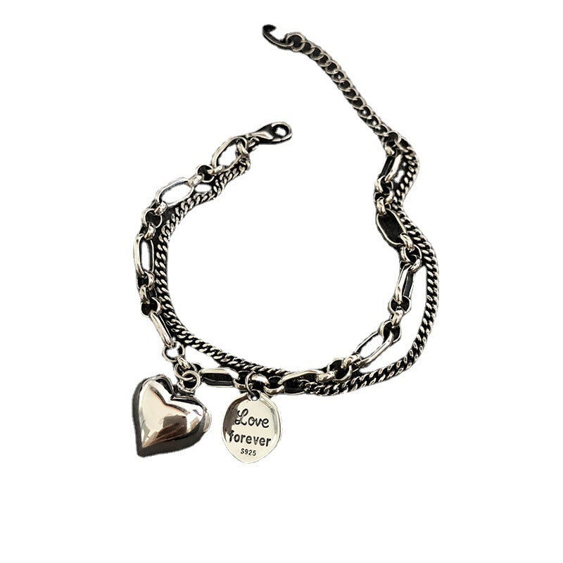 Heart Round Double Layer Female Niche Design Retro Hip Bracelet