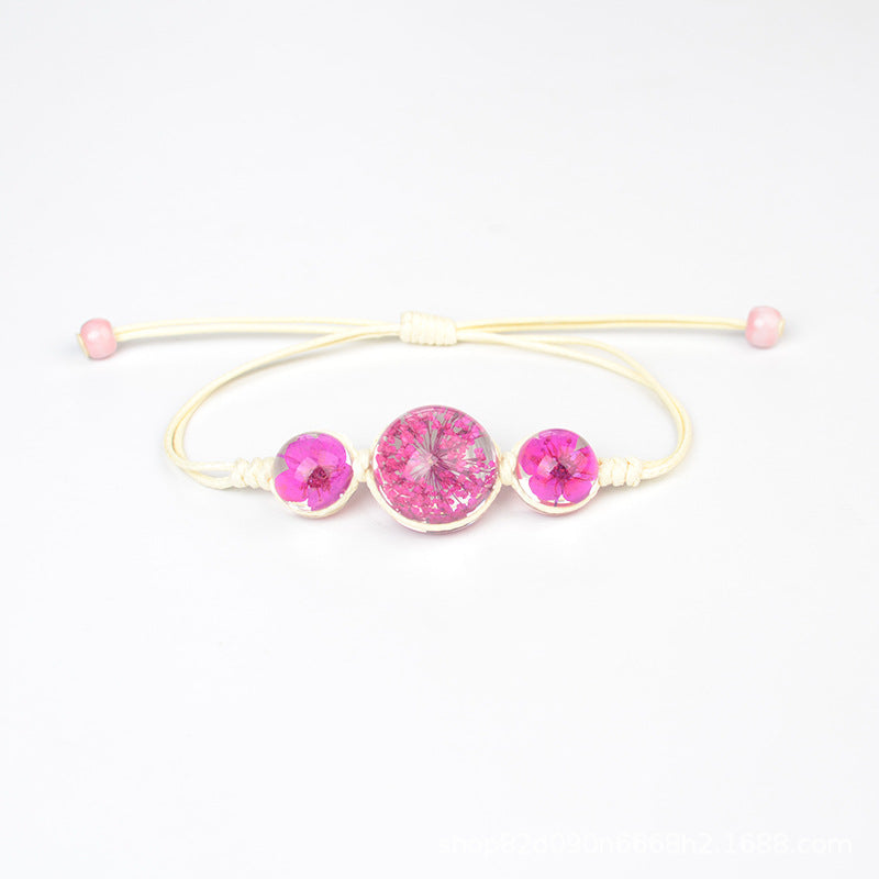 Women's Stone Preserved Fresh Glass Ball Hand-woven Carrying Bracelet