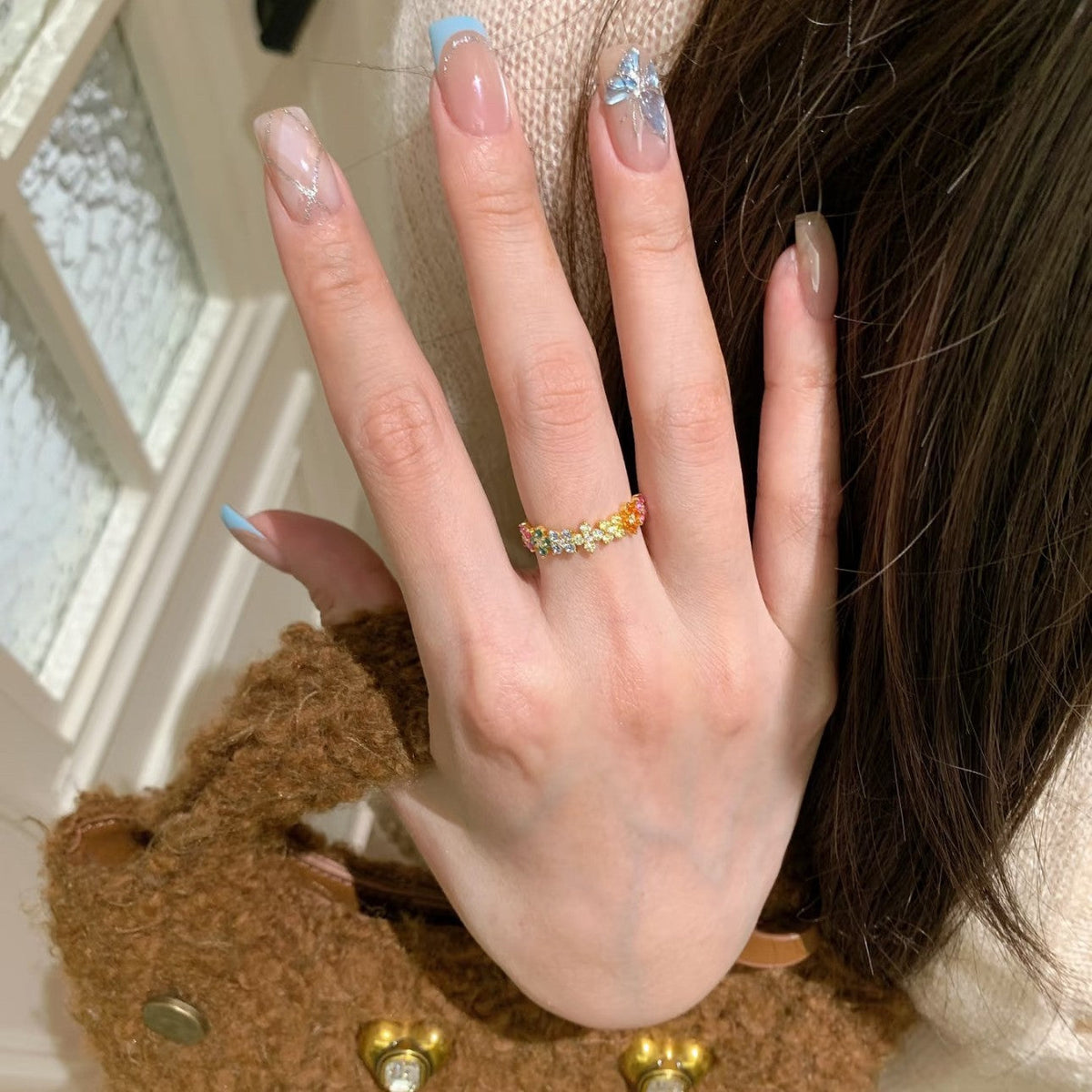 Women's Color Zircon Flower For Niche Design Ring