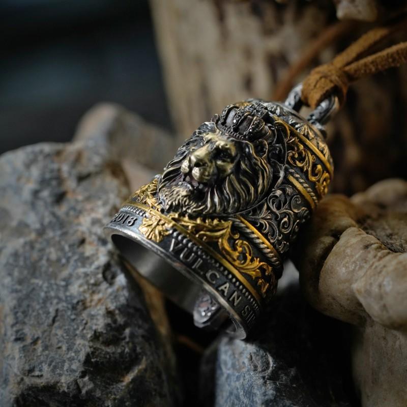 Sier Lion Bell Personalized Carving Inlaid Pendant