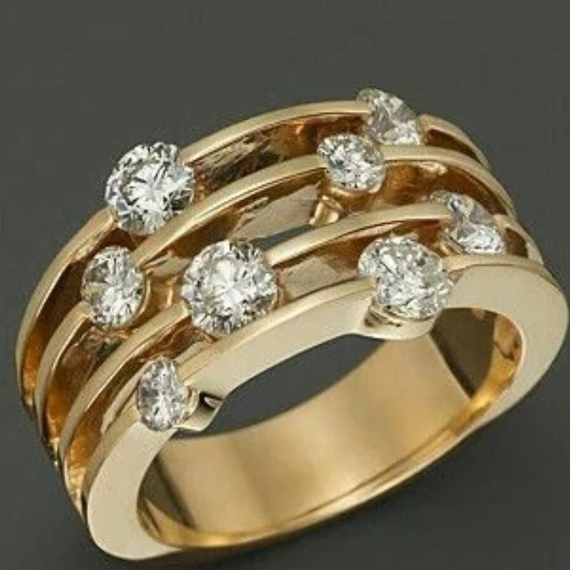 Women's Hollow Gold Inlaid Delicate Rhinestone Wedding Engagement Ring