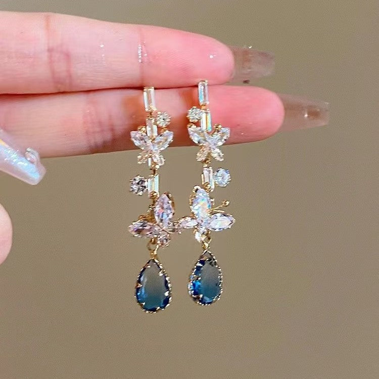 Women's Zircon Butterfly Drop Tassel Fashion Minority Design Exquisite Elegant High-grade Earrings