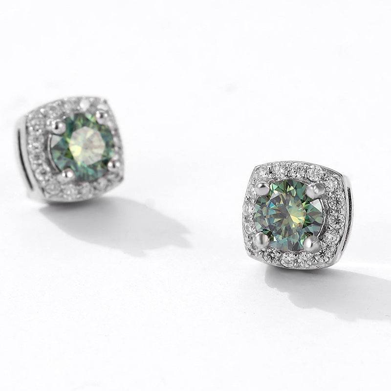 S925 Magnetic Multicolor Moissanite Square Halo Stud Earrings for Men Women, 0.5/1ct Round Cut