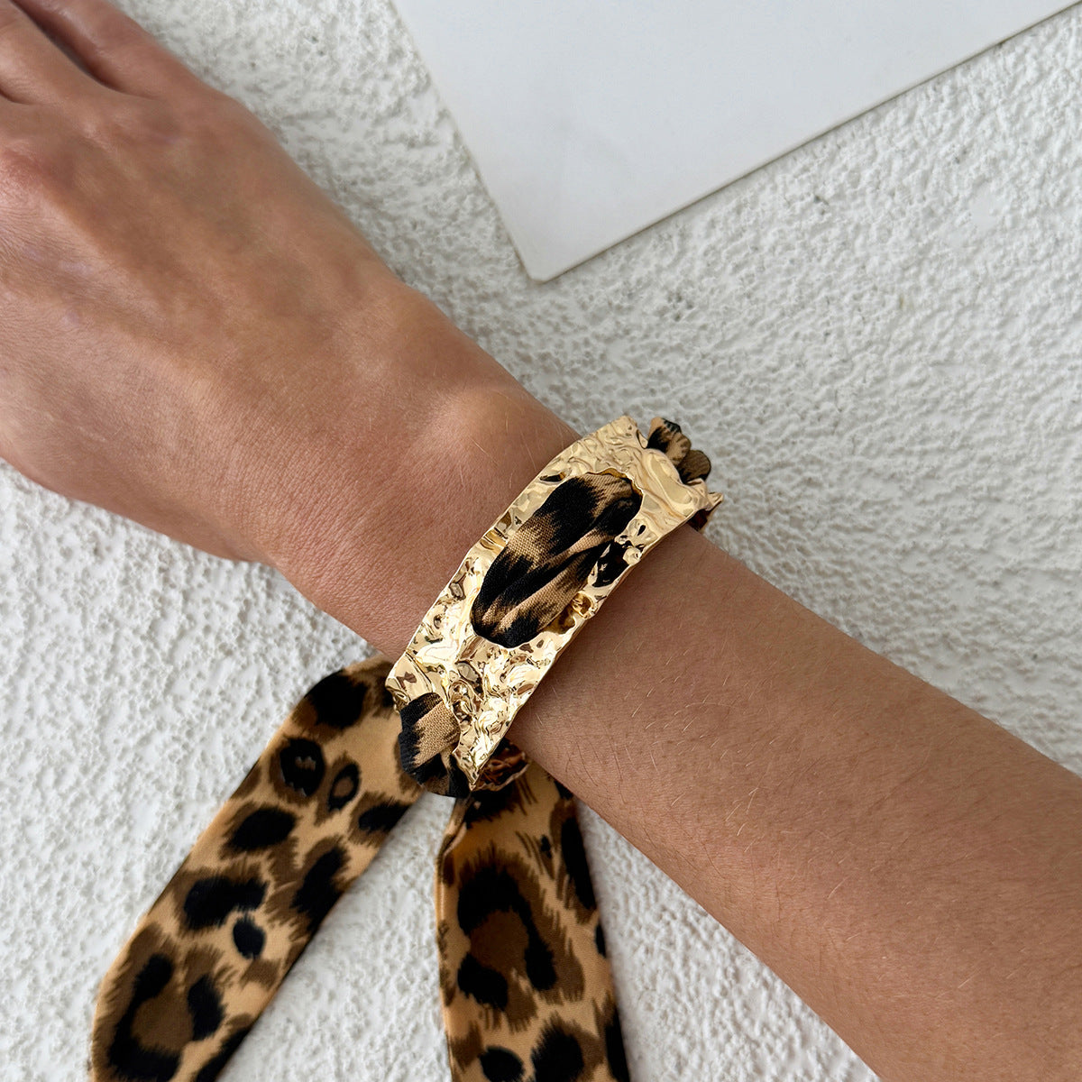 Metal Hammer Pattern Wide Fashion Leopard Colorful Silk Bracelet