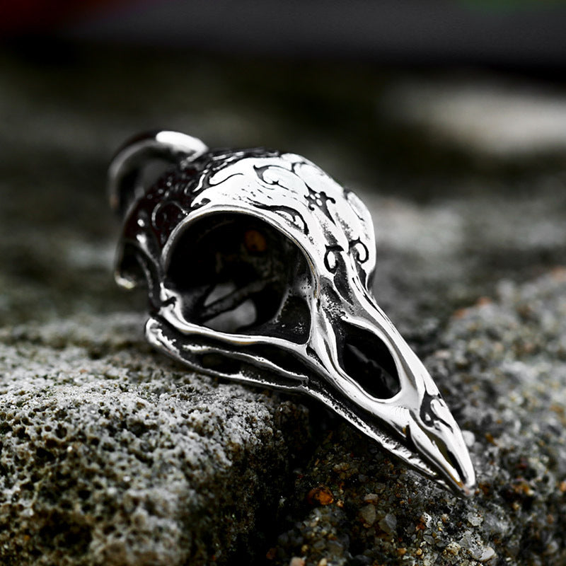 Men's Viking Stainless Steel Carved Crow Titanium Pendants