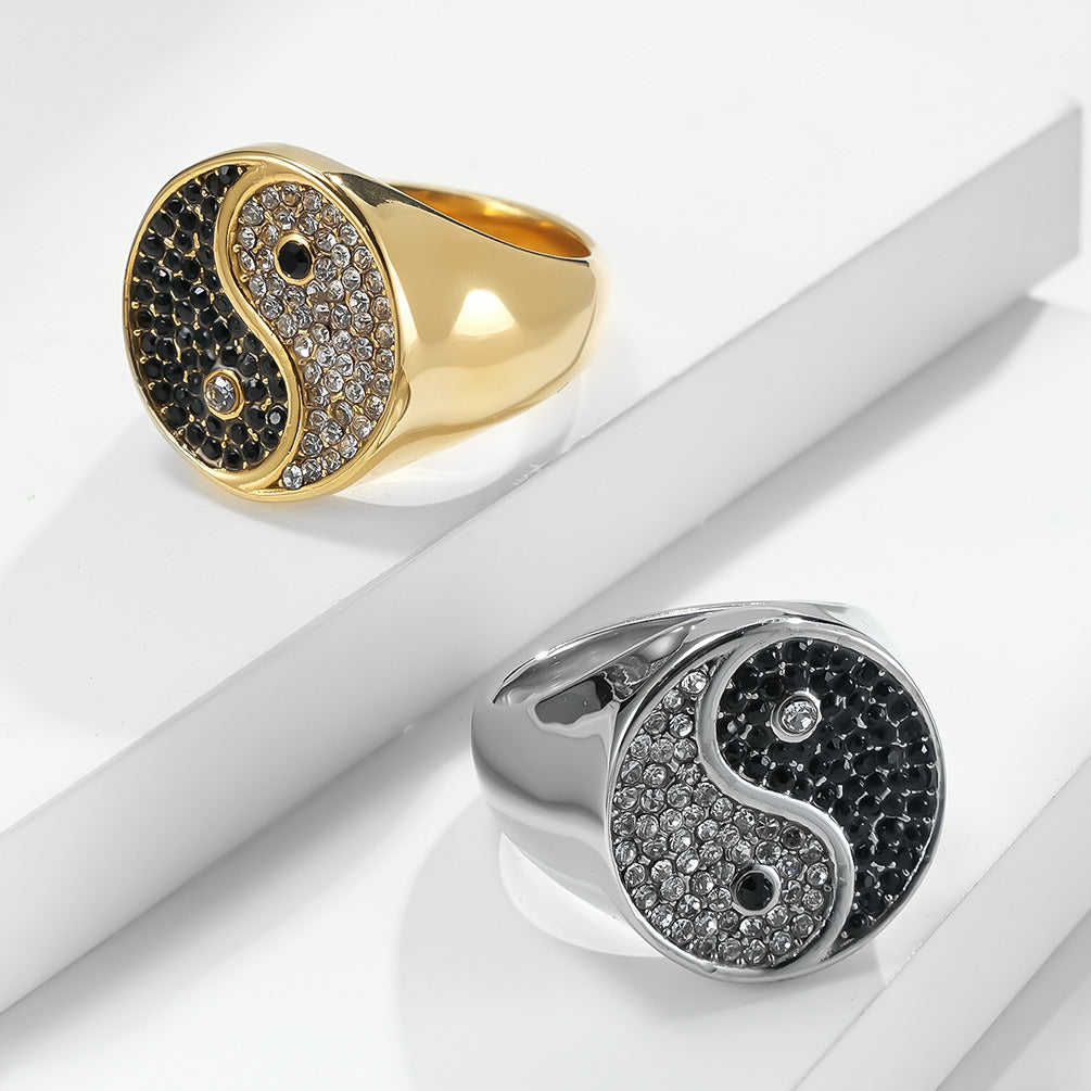 Men's Diagram Black White Diamond Stainless Steel Titanium Ring