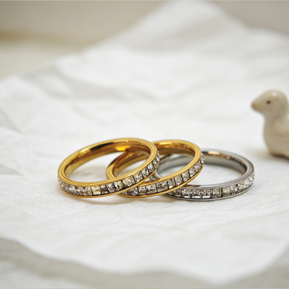 Stainless Steel Female Style Personality Roman Numerals Golden Smooth Rings