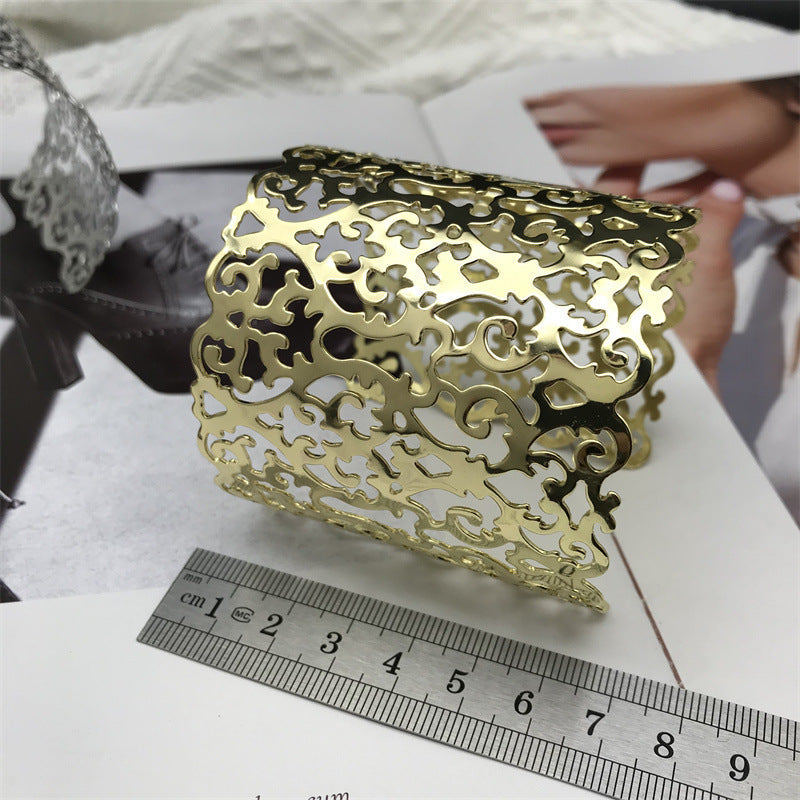 Wide Metal Plating Bangle Hip Hop Street Snap Bracelets
