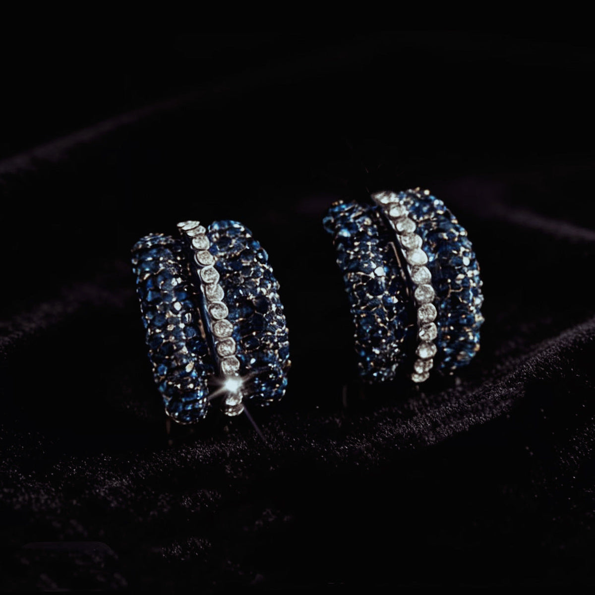 Women's French Entry Lux Fashionable Blue Zircon Full Diamond Ear Racket Earrings