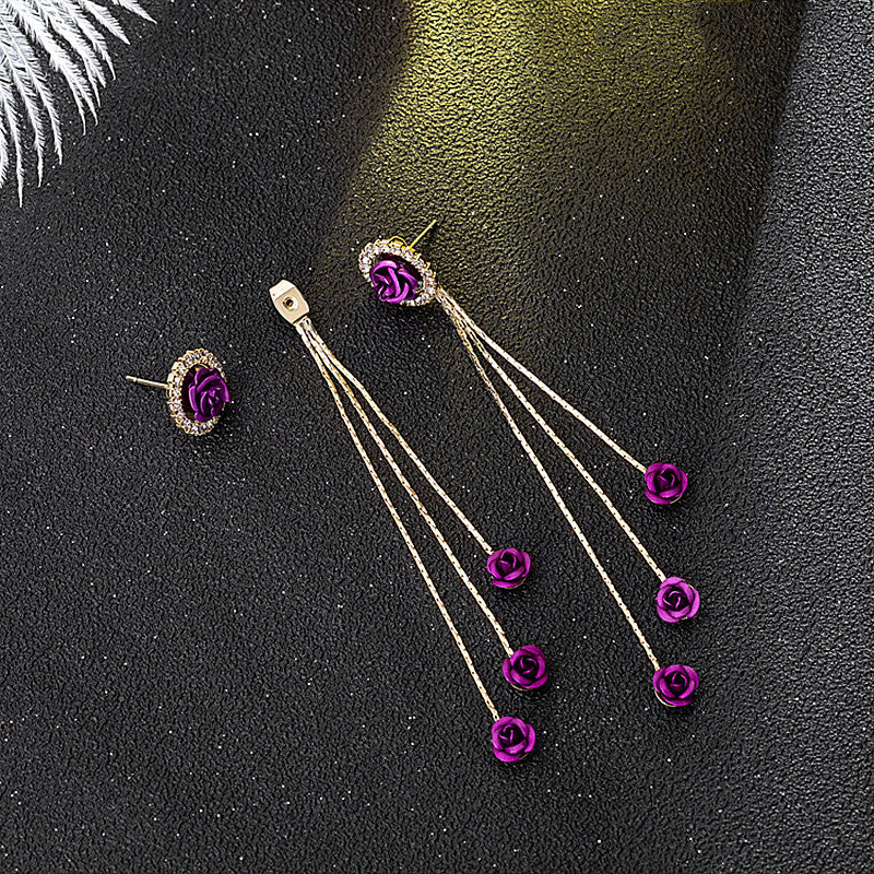 Women's Needle Red Rose Tassel For Trendy Korean Style Simple Design Earrings