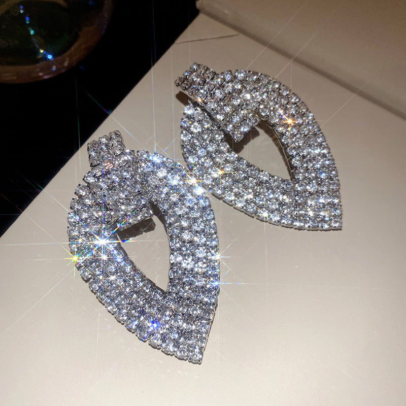 Sier Needle Zircon With Diamond Cross Personality Fashion Refined Grace Earrings